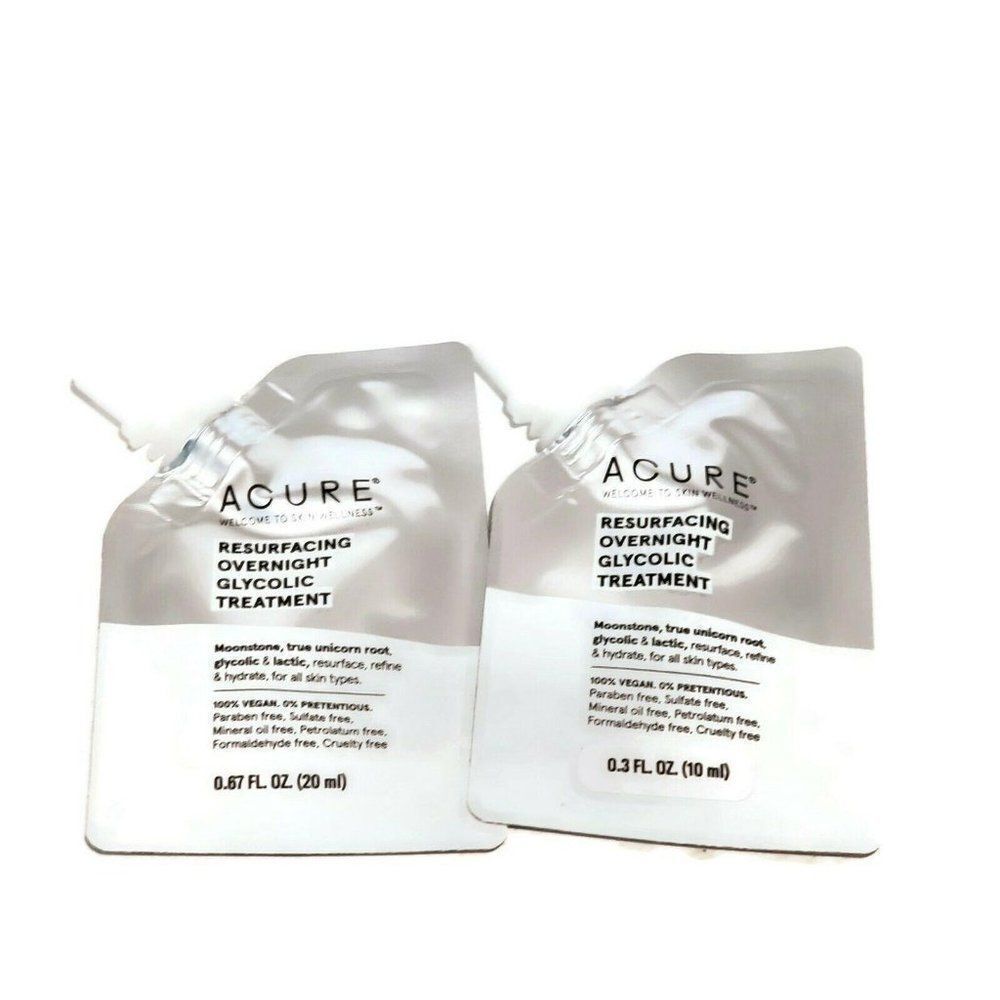 Lot of TWO Acure Resurfacing Overnight Glycolic Treatment 0.67oz Each MOONSTONE